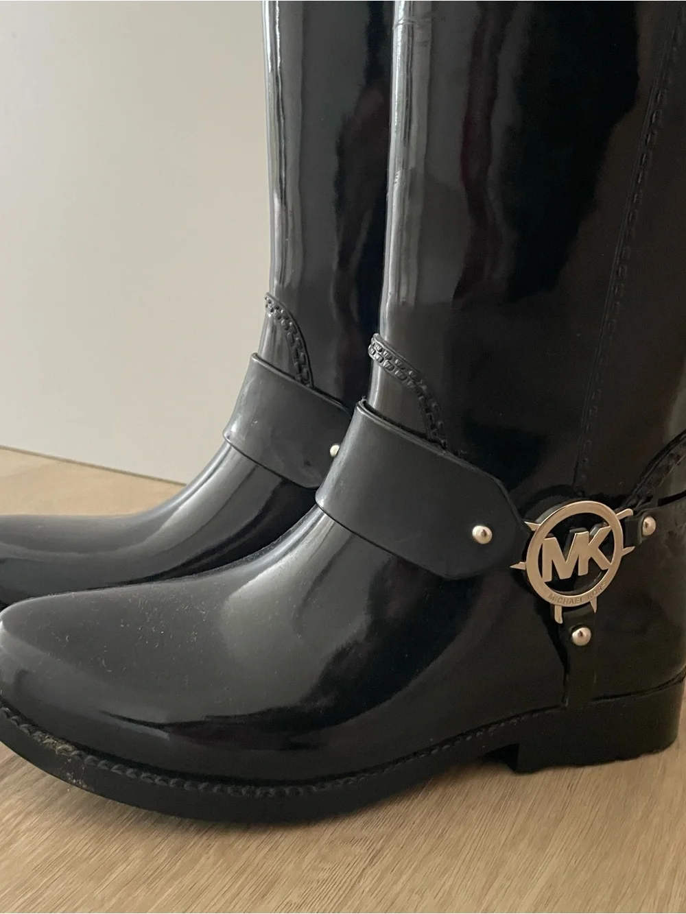 Michael Kors Black Logo-Trim Rain Boots with Knit Cuff
